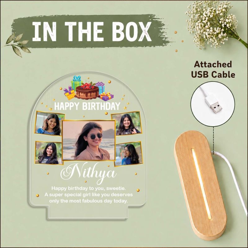 Personalized Birthday Photo Night Lamp for Girls & Women Decorative Bedside Table Light, Unique Birthday Gift for Wife, Girlfriend, Sister & Daughter
